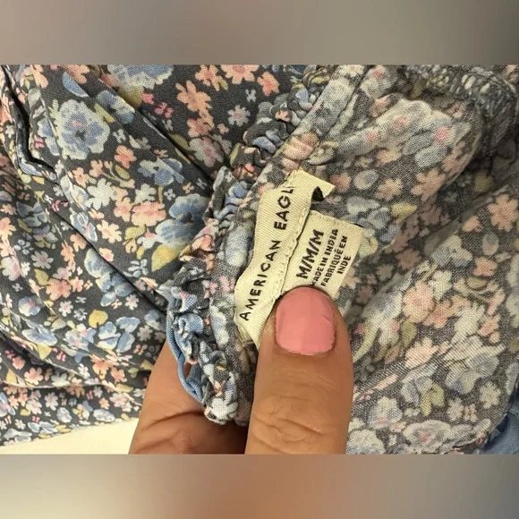 American Eagle Outfitters Blue Floral Babydoll Mini Dress Size Medium - Picture 8 of 8